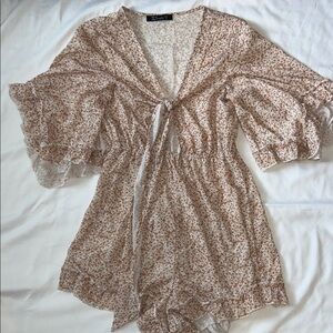 Simple Beige Floral Women's Blouse